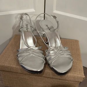 Jacqueline Ferrar Heels Worn Once Silver with Rhinestones